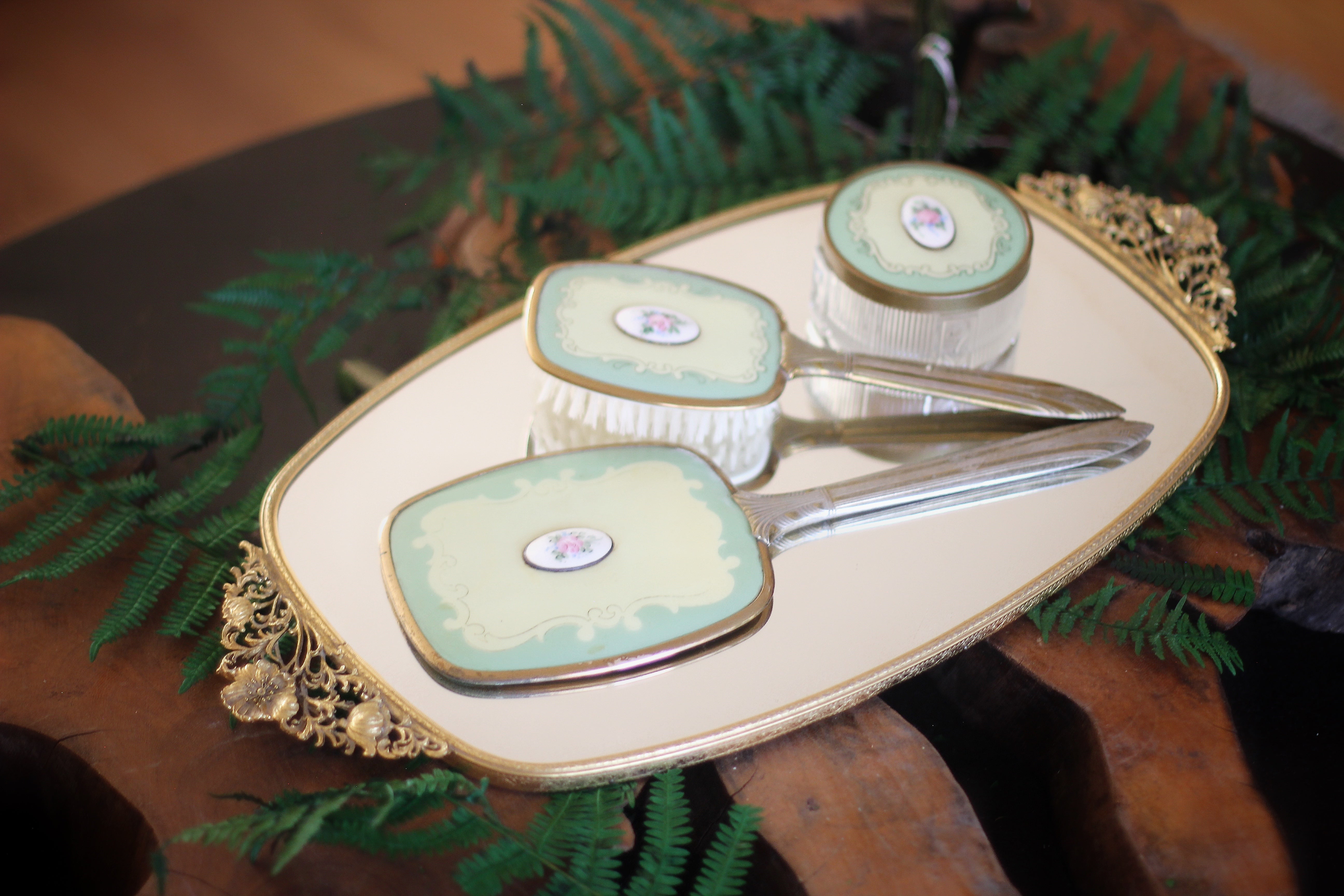 Antique Floral Dogwood Matson Mirror Tray