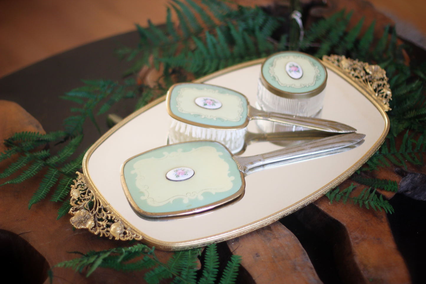 Antique Floral Dogwood Matson Mirror Tray