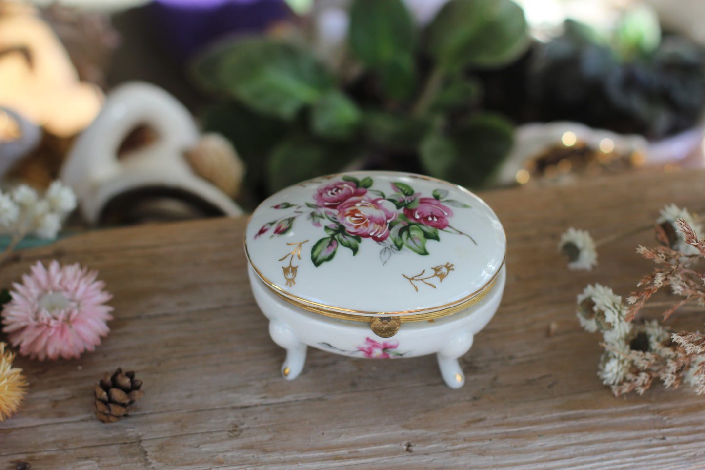 Antique Floral Porcelain Trinket