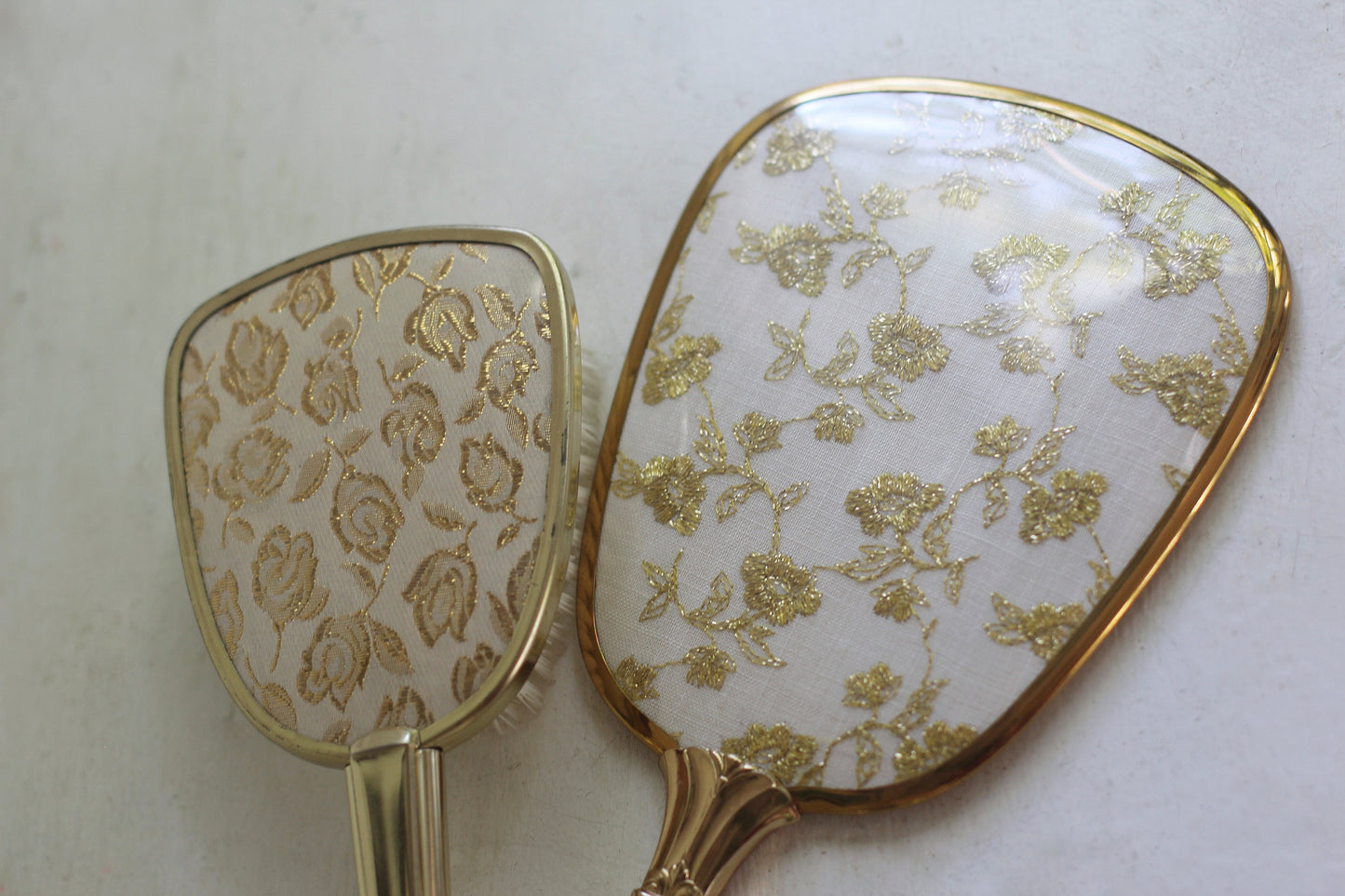 Antique Brocade Gold Floral Vanity Set