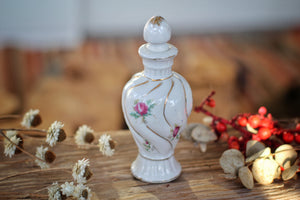 Antique Floral Roses Porcelain Perfume Bottle