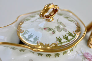 Vintage Limoges Floral Leaves Porcelain Tea Pot