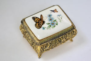 Antique Brass Flowers and butterflies Jewellery Box