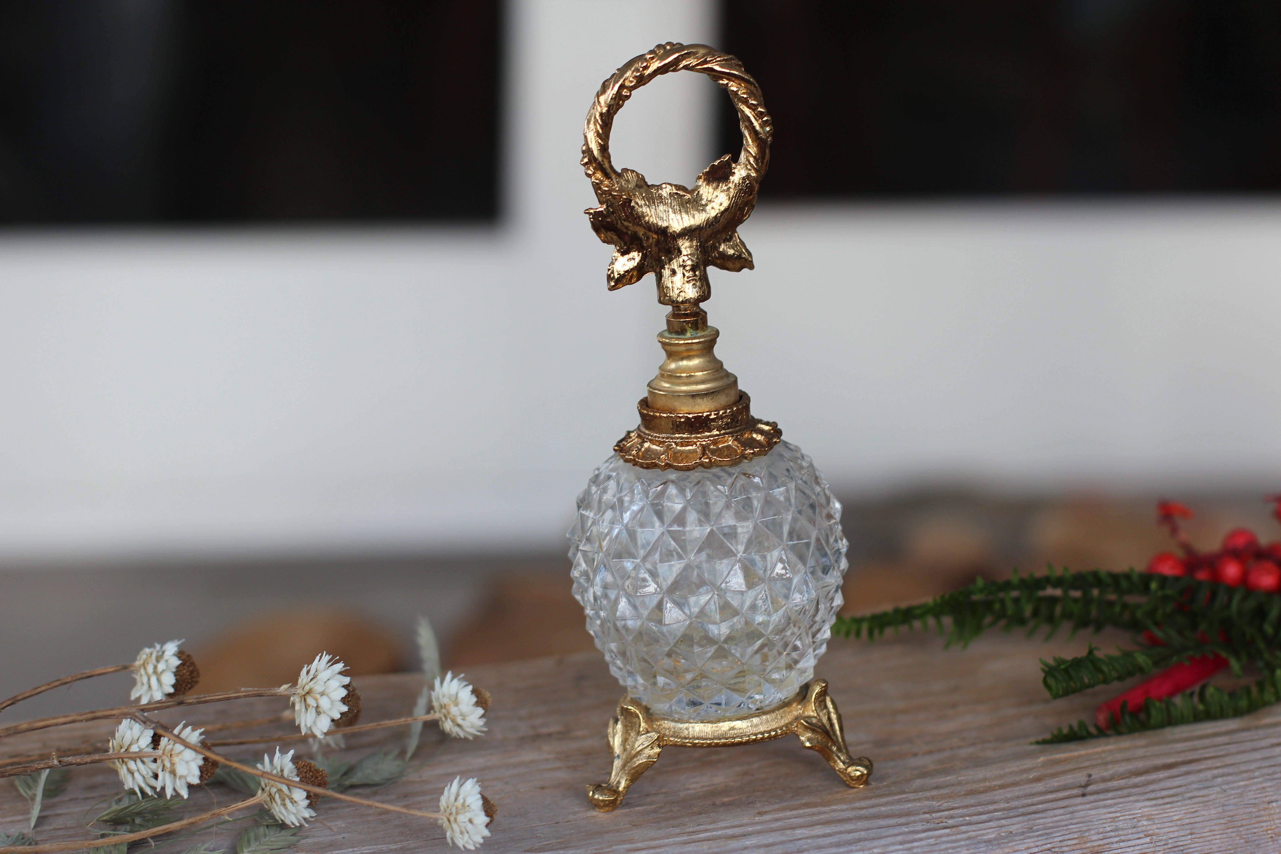 Antique Floral Wreath Pedestal Perfume Bottle