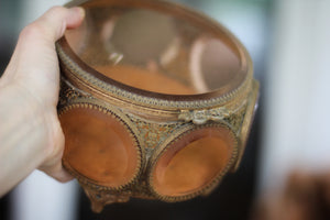 Antique Large Amber Tinted Glass French Victorian Jewelry Box