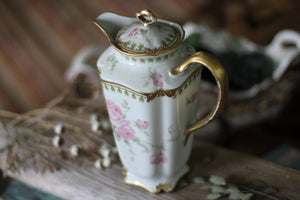 Vintage Limoges Floral Leaves Porcelain Tea Pot