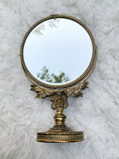 Vintage Floral Standing Vanity Mirror 2 Sided Magnifier