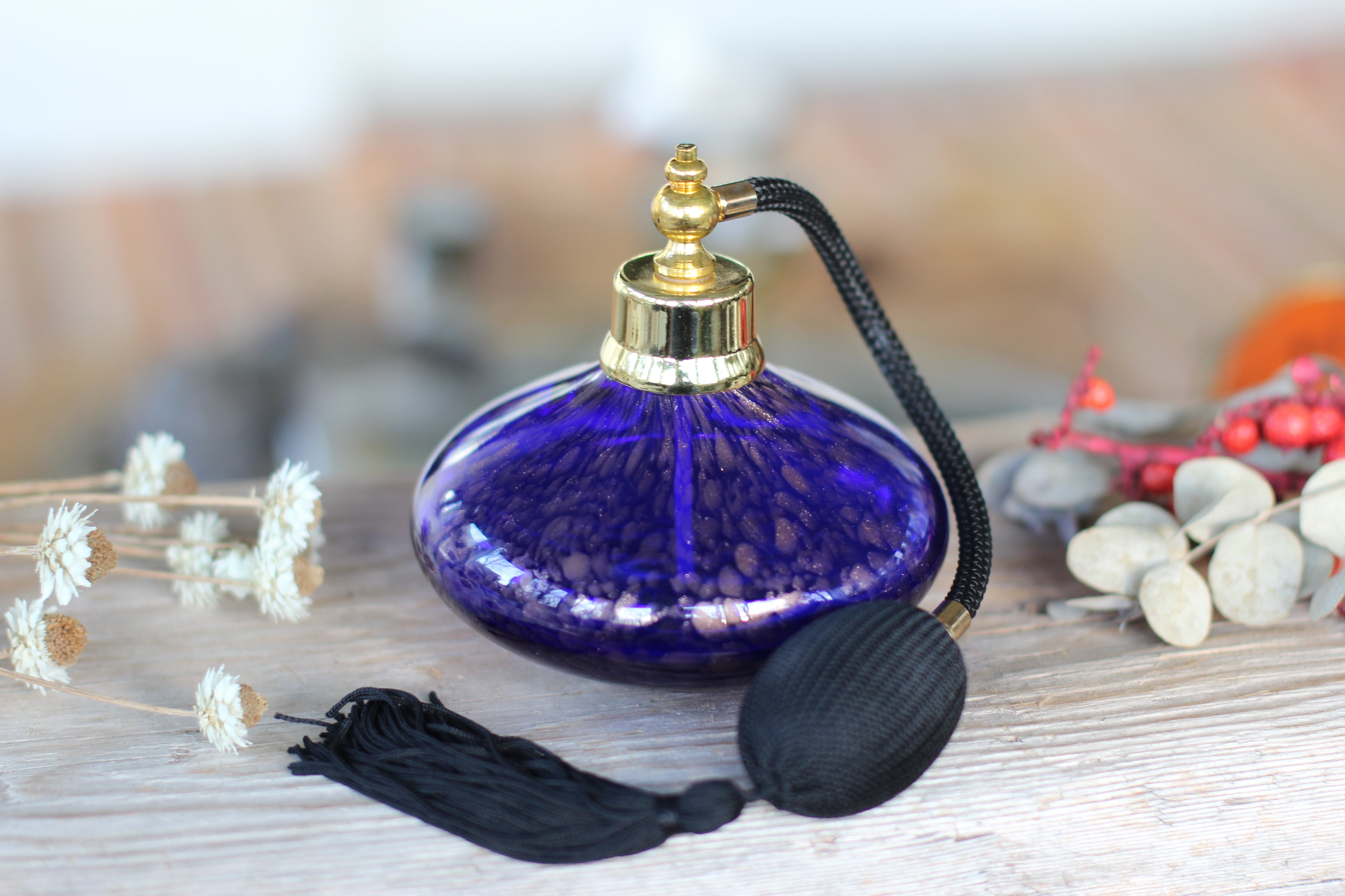Antique Blue Bronze Murano Long Automizer Perfume Bottle