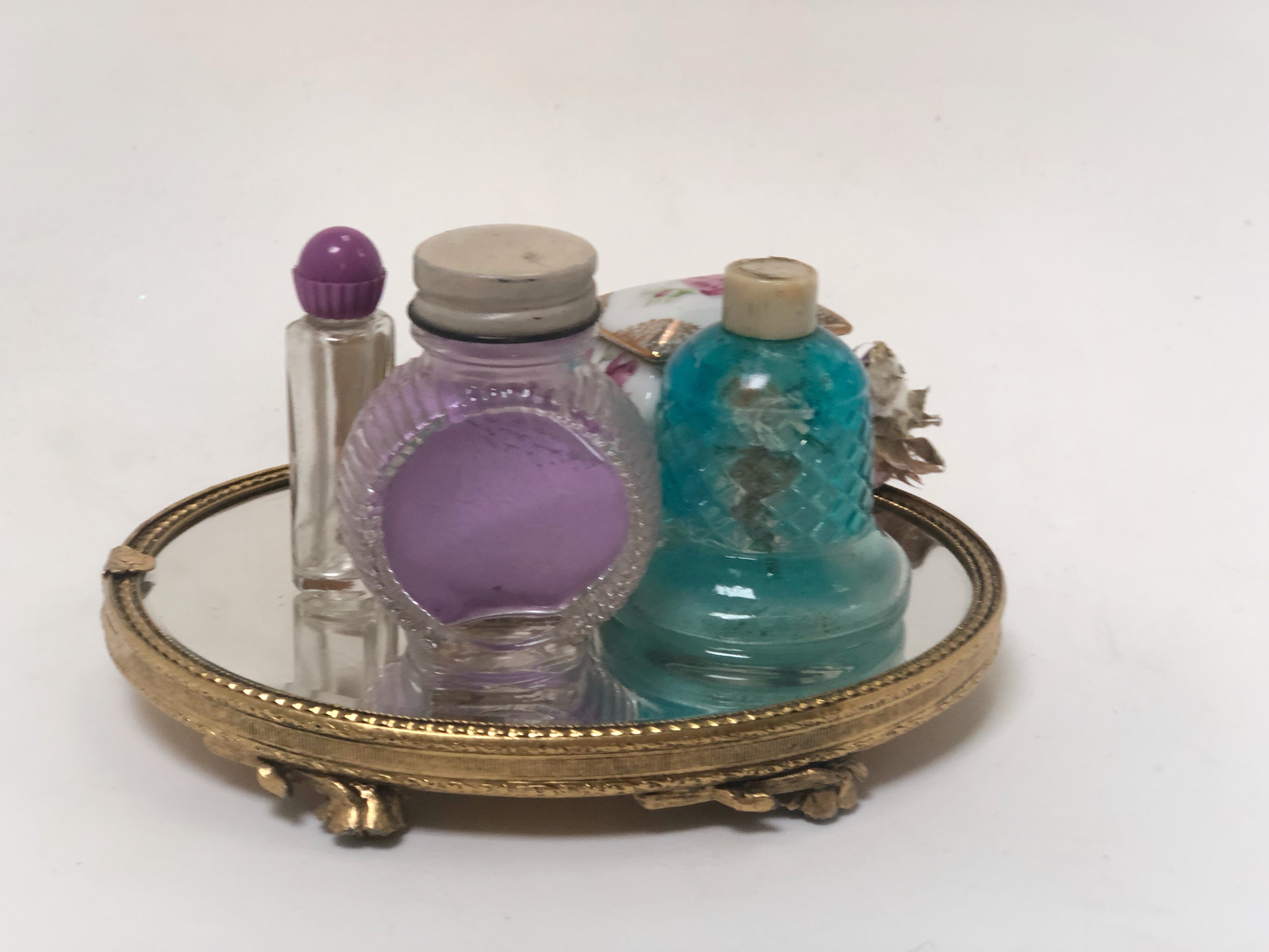 Vintage Floral Miniature Vanity Mirror Tray