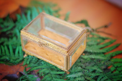 Vintage Tufted Glass Jewelry Box