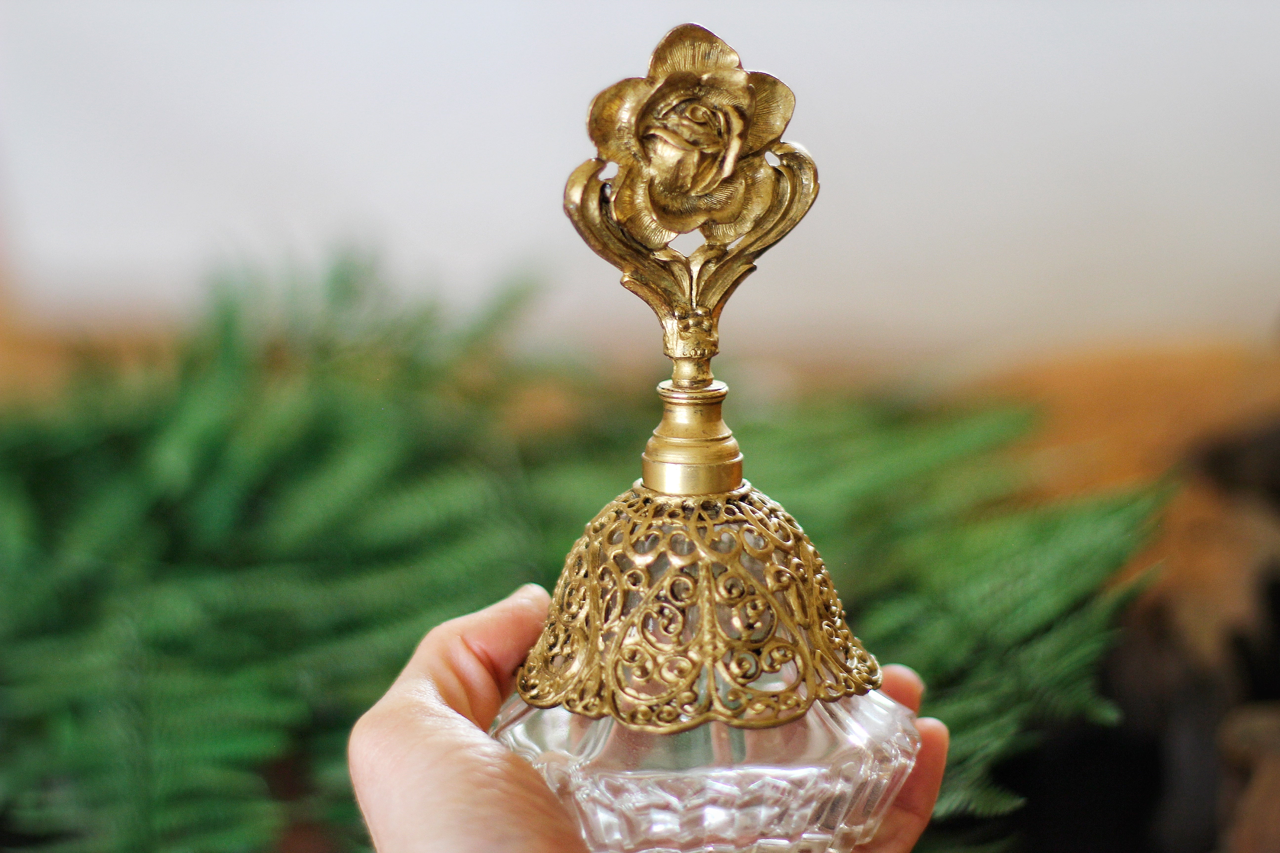 Antique Gold Filigree Rose Perfume Bottle