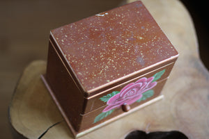 Vintage Wood Hand Painted Rose Floral Jewelry Box