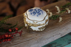 Antique Blue Flowers Jewelry Box