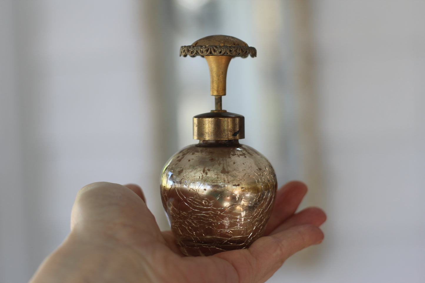 Antique Crackled Gold Automizer Perfume Bottle