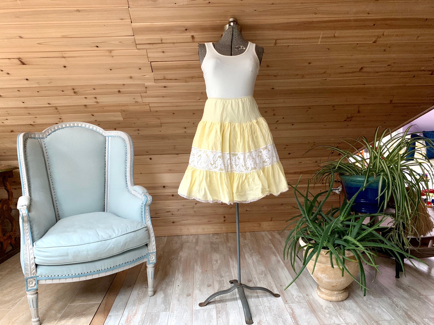 Vintage Yellow Lace Tiered Skirt