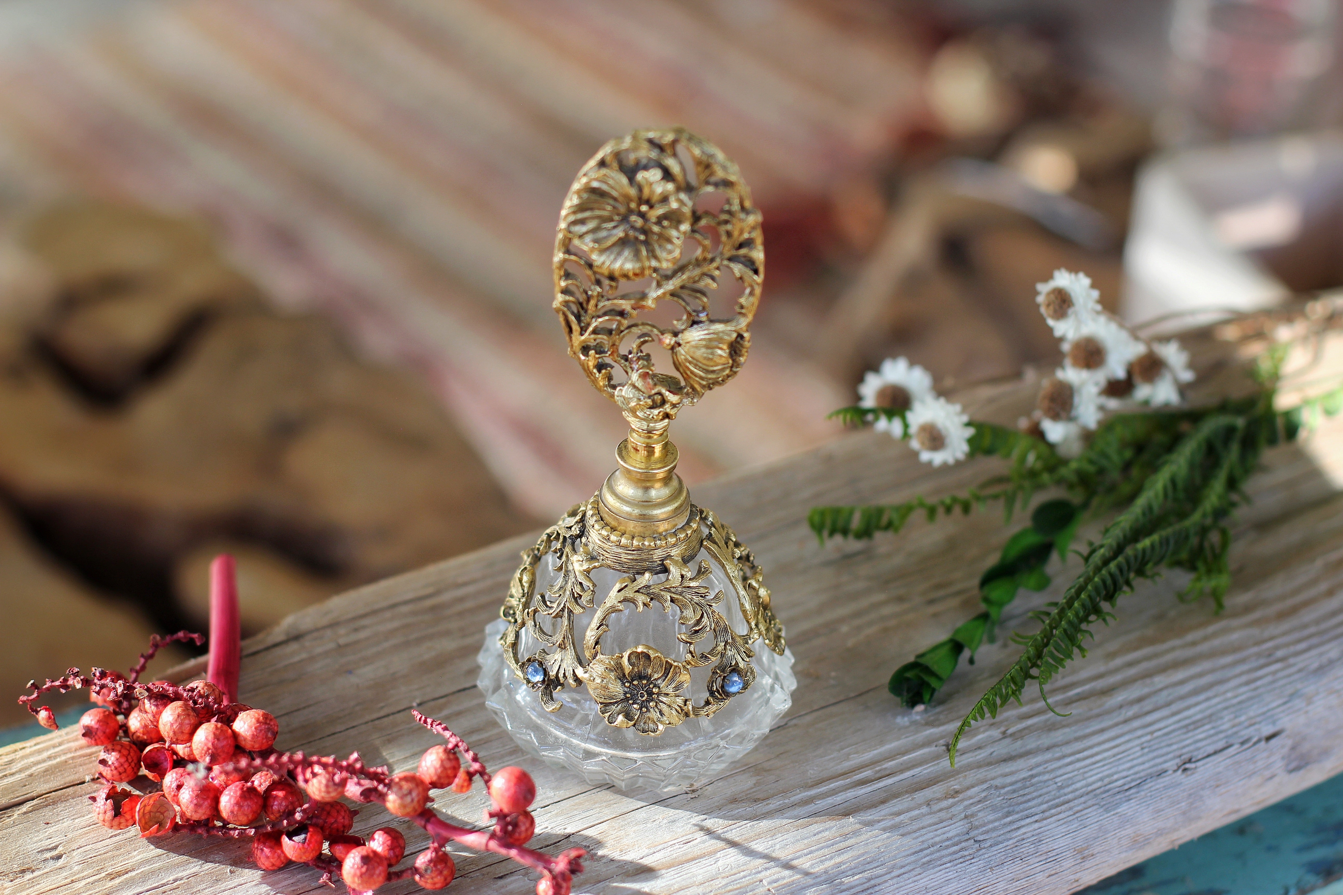 Antique Blue Stones Floral Dogwood Matson Perfume Bottle