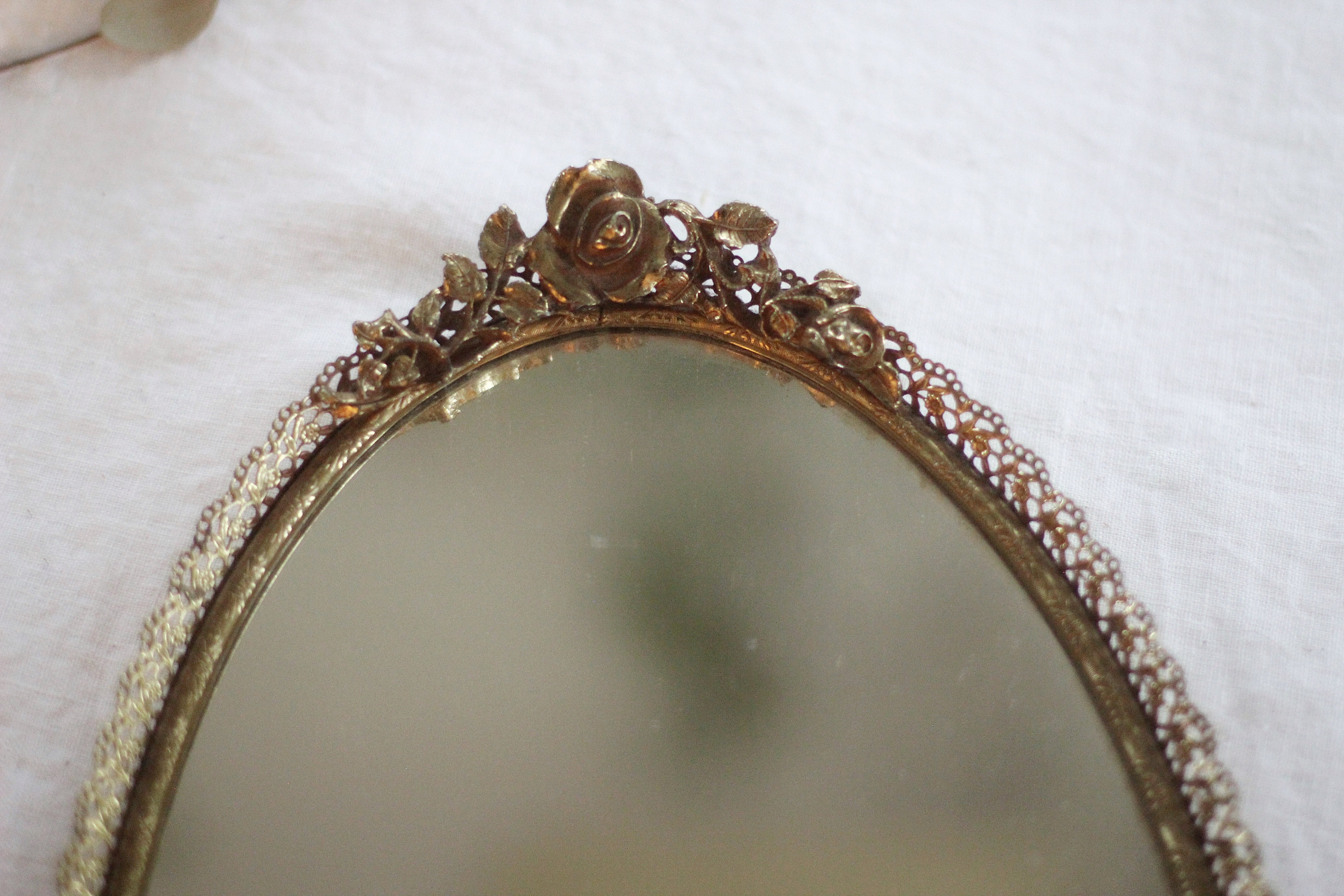 Blooming Roses Antique Mirror Tray