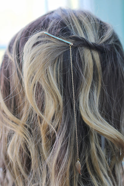 Crystals Leaf Chain Bobby Pin