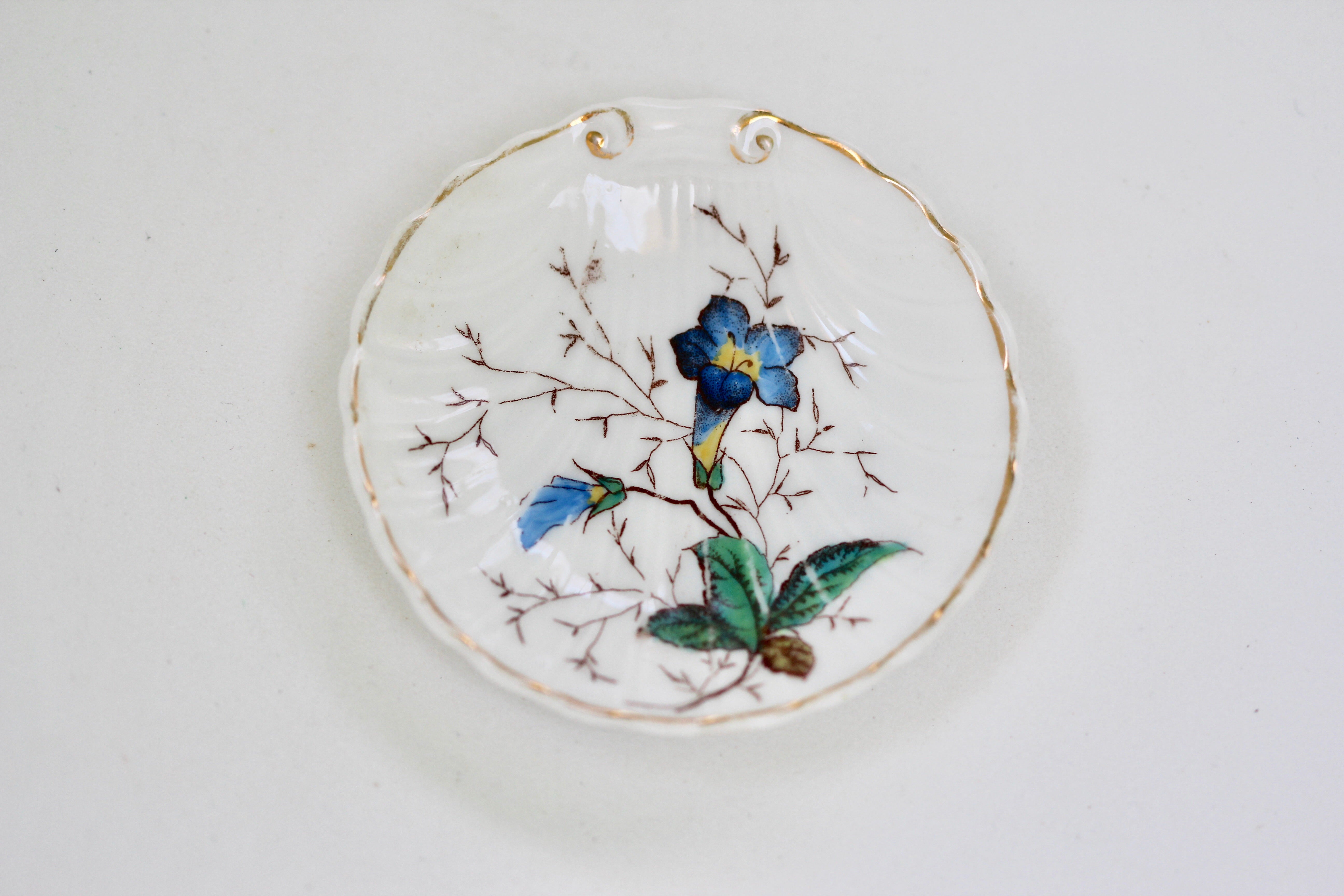 Antique Blue Floral Porcelain Ring Dish