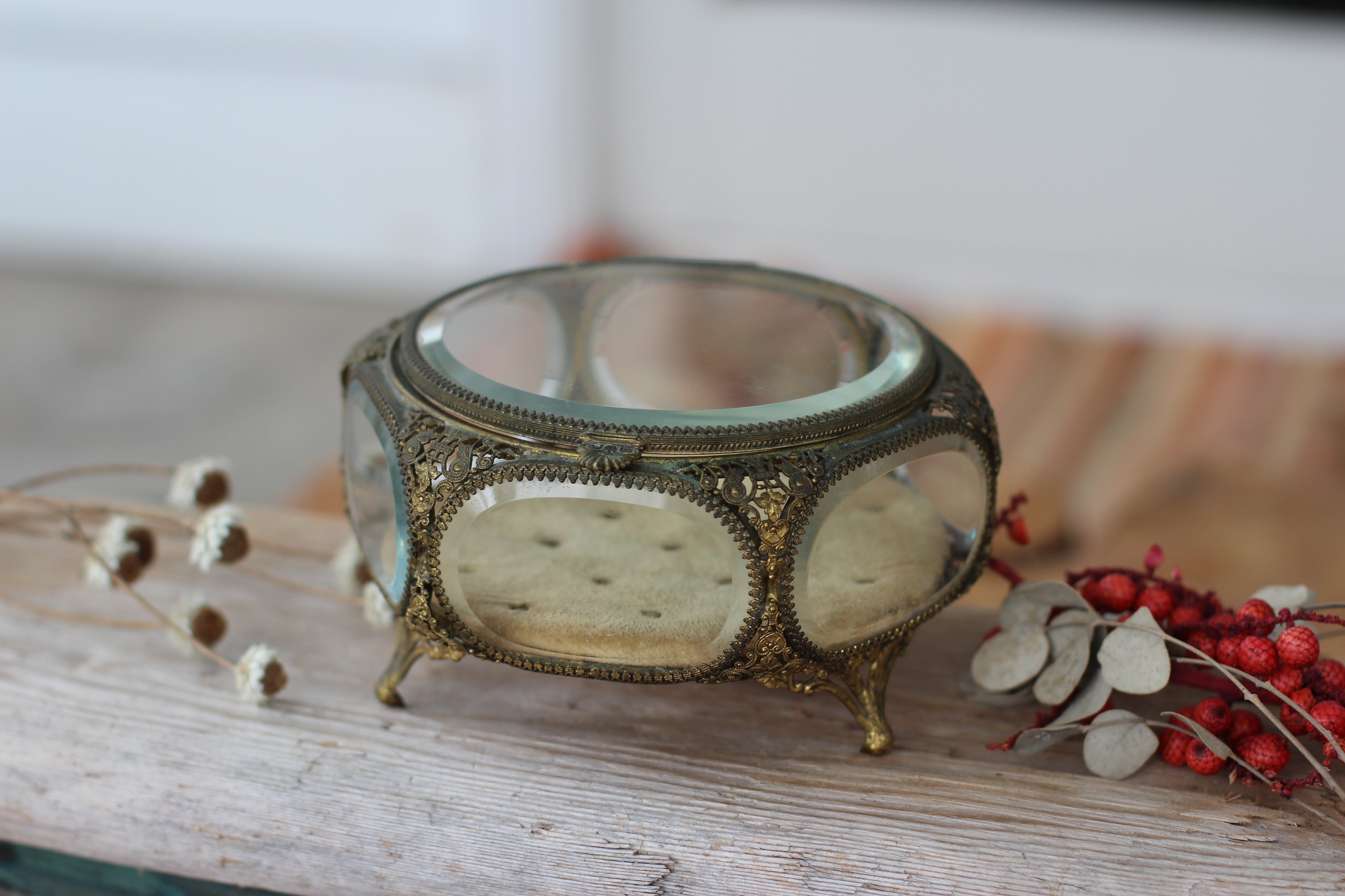 Antique Filigree Bronze Jewelry Box