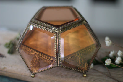 Vintage Amber Tinted French Victorian Rare Jewelry Box - Reserved