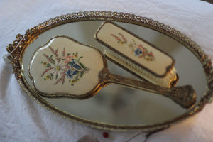 Antique Floral Needlepoint Vanity Set