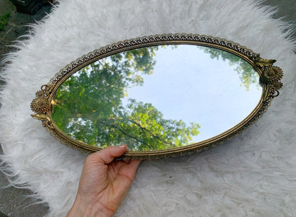 Antique Matson Sunflowers Mirror Tray