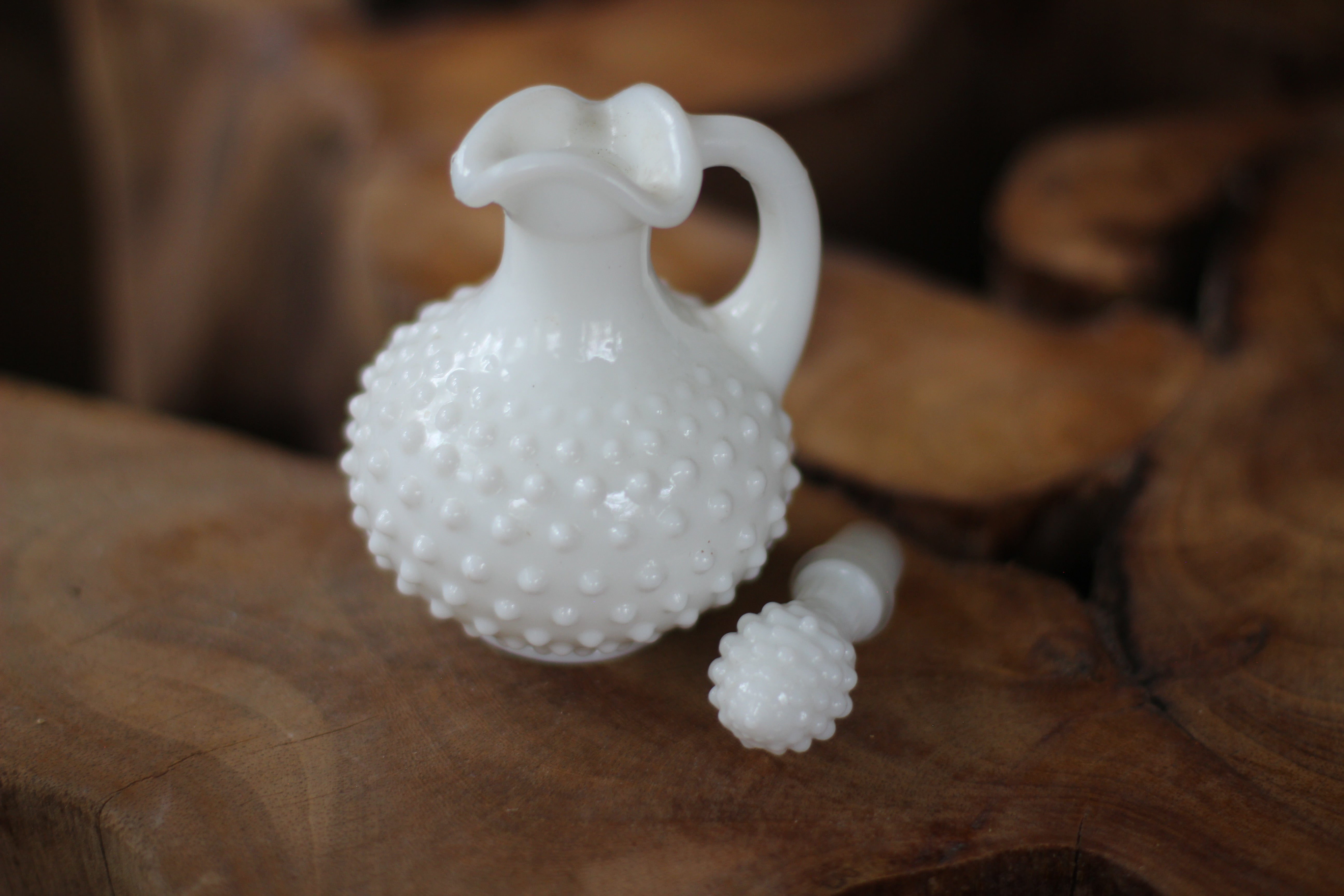 Antique White Glass Hobnail Decanter