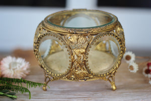 Antique Floral Dogwood Bronze Filigree Jewelry Box