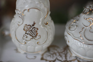 Antique Hand Painted Floral Ivy Porcelain Vanity Set