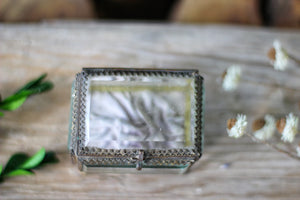 Vintage Small French Ormolu Beveled Glass Jewelry Box