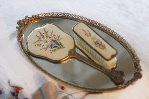 Antique Floral Needlepoint Vanity Set