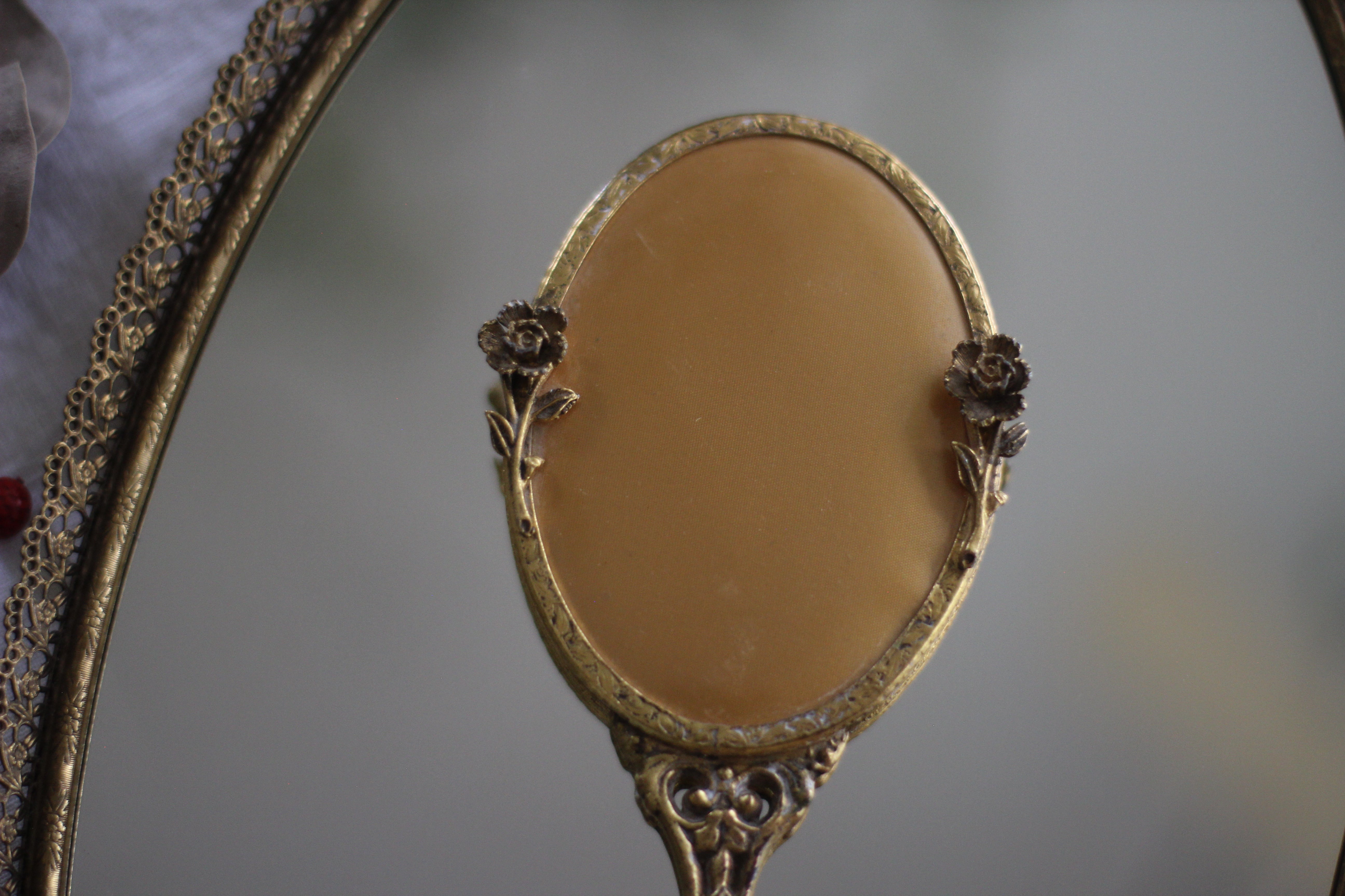 Antique Small Floral Hand Mirror