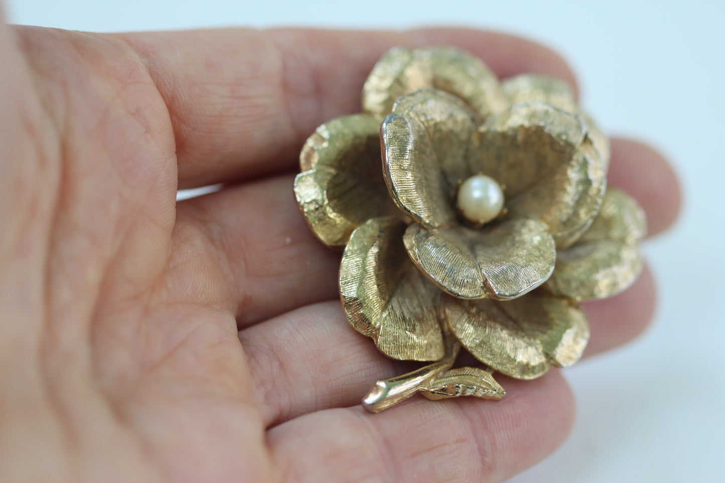 Large Rose with Pearl Brooch