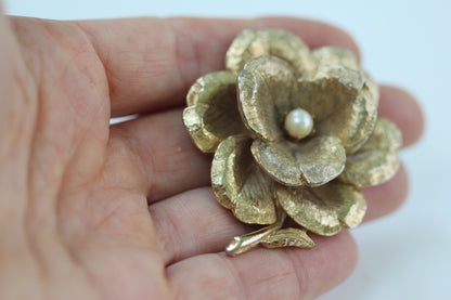 Large Rose with Pearl Brooch