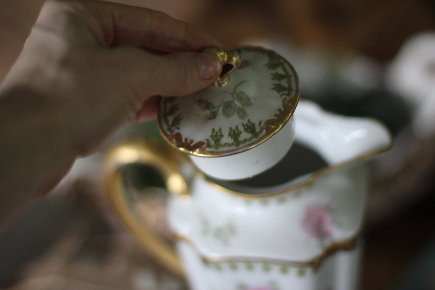 Vintage Limoges Floral Leaves Porcelain Tea Pot