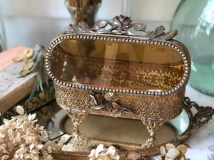Antique Rare Amber Glass Jewelry Box