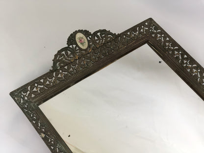 Antique Rectangle Floral Lace Mirror Tray