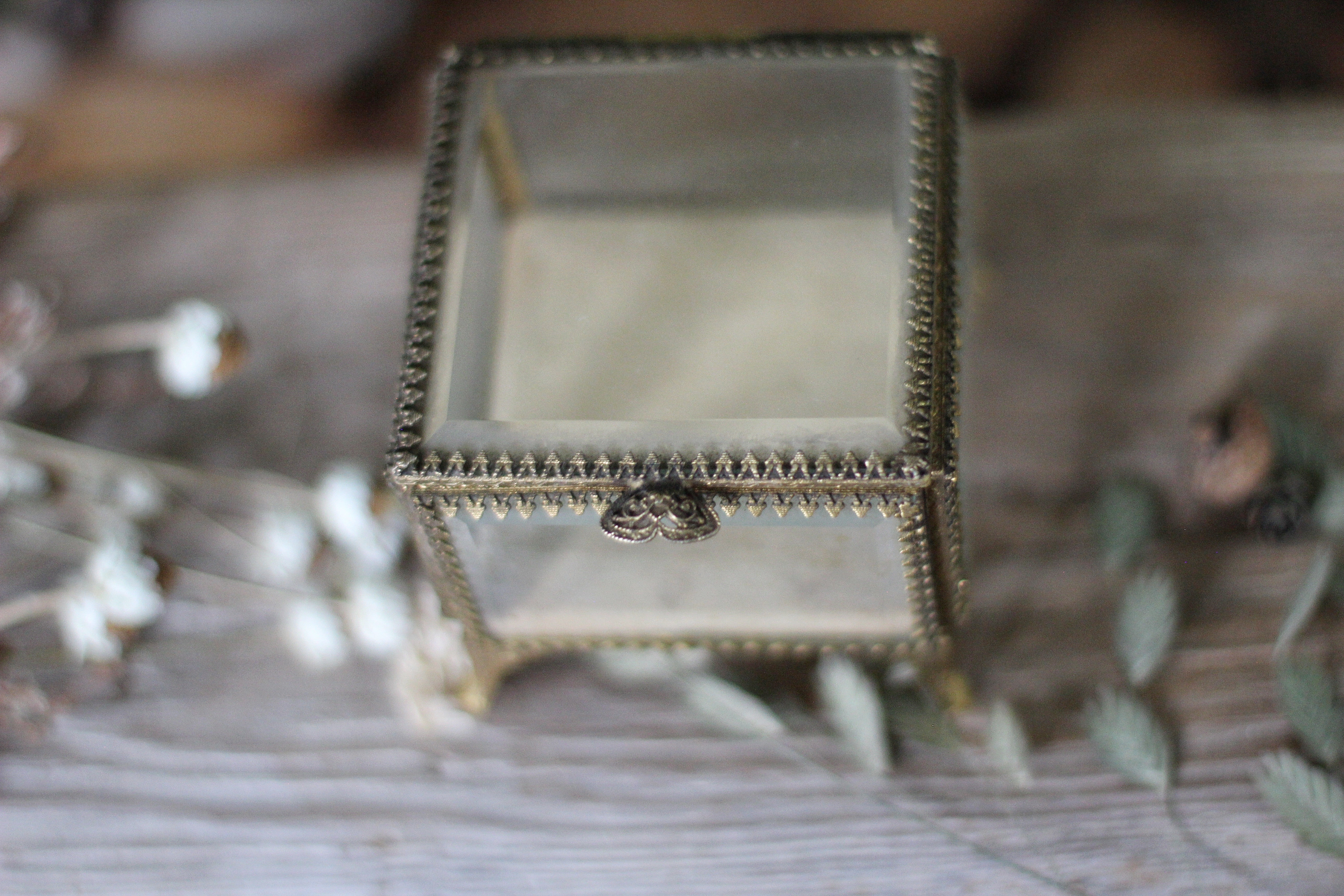 Antique Square Beveled Glass Jewelry Box