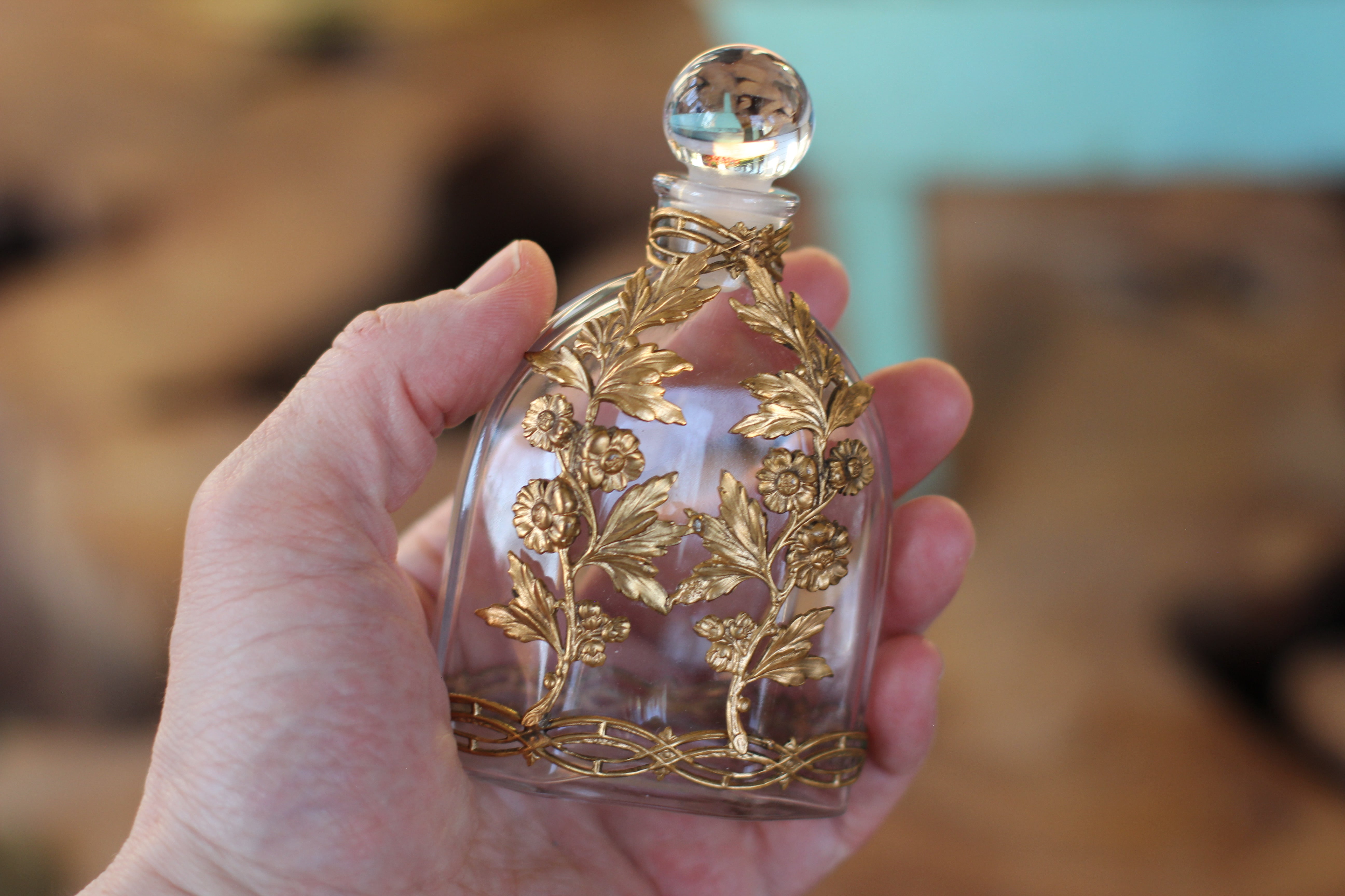 Antique Crystal Filigree Collar Perfume Bottle