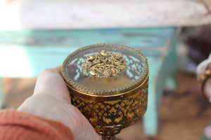 Vintage Ormolu Filigree Roses  Jewelry Box