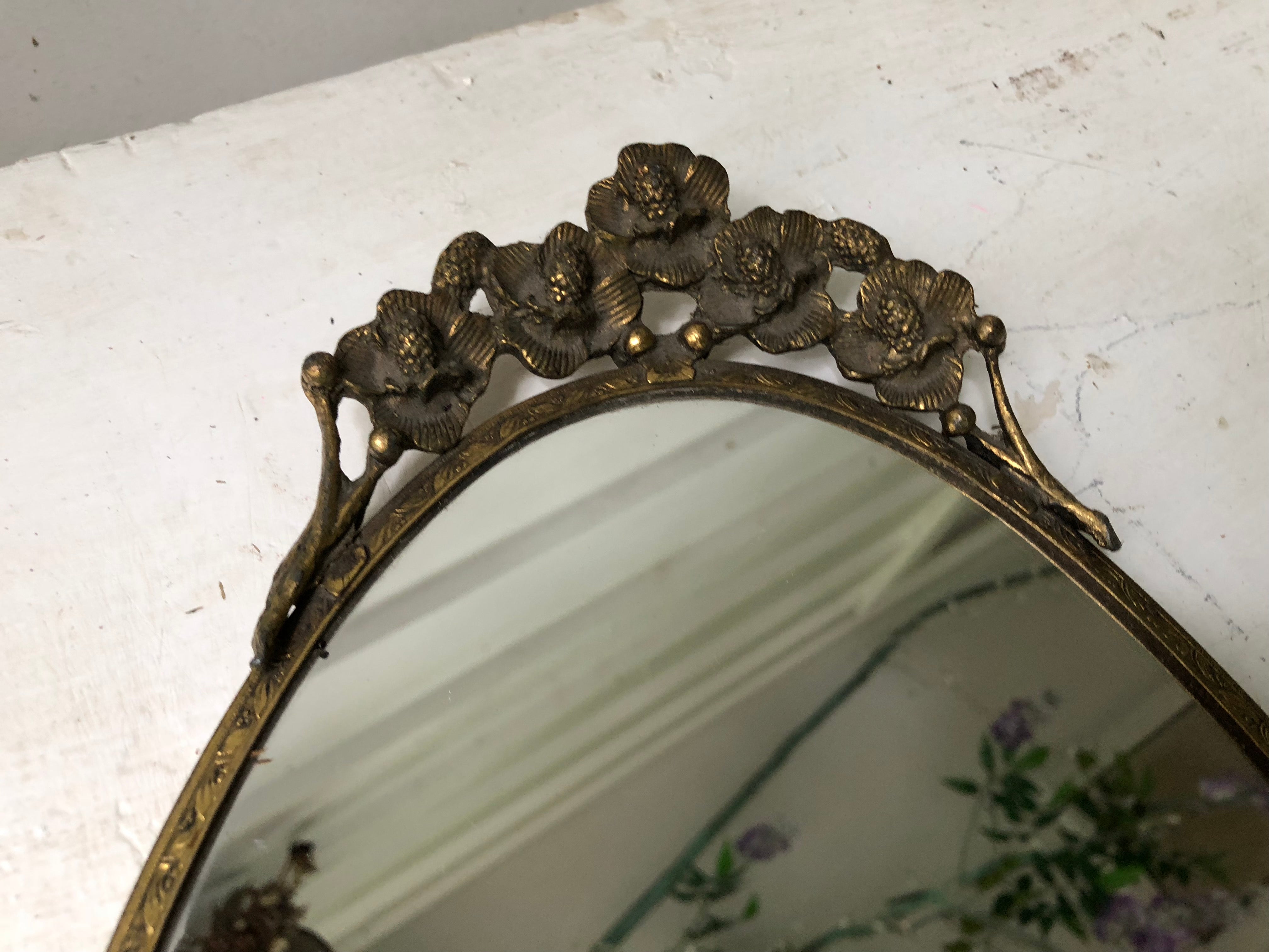 Antique Hibiscus Flowers Mirror Tray