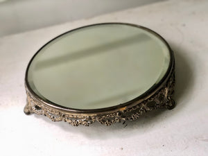 Antique Rounded Filigree Mirror Tray