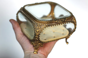 Antique Square Glass Filigree Jewelry Box