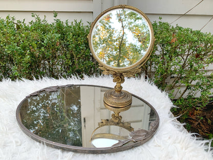 Vintage Floral Standing Vanity Mirror 2 Sided Magnifier