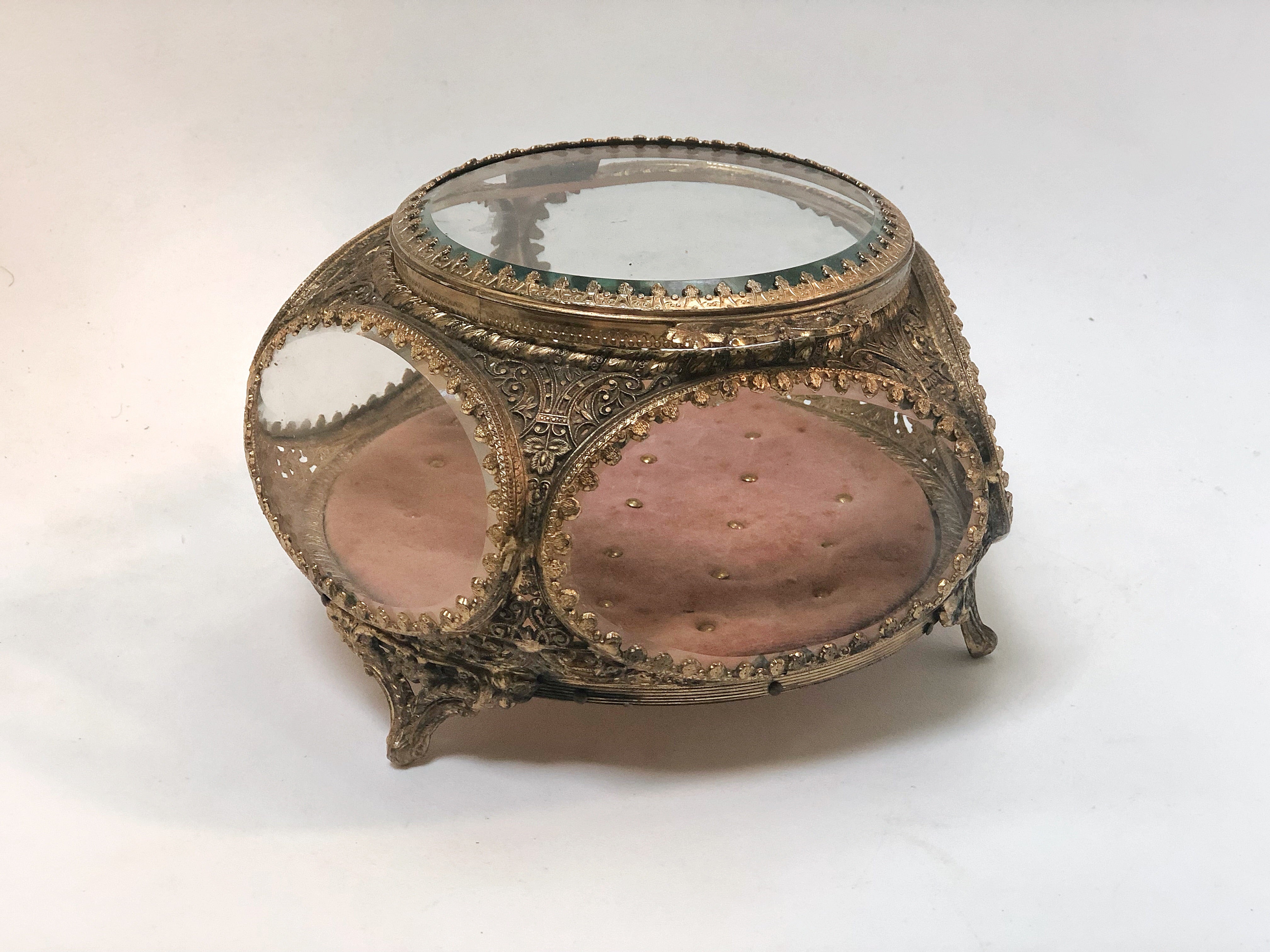 Antique Rose colored Tuft Padding French Victorian Jewelry Box