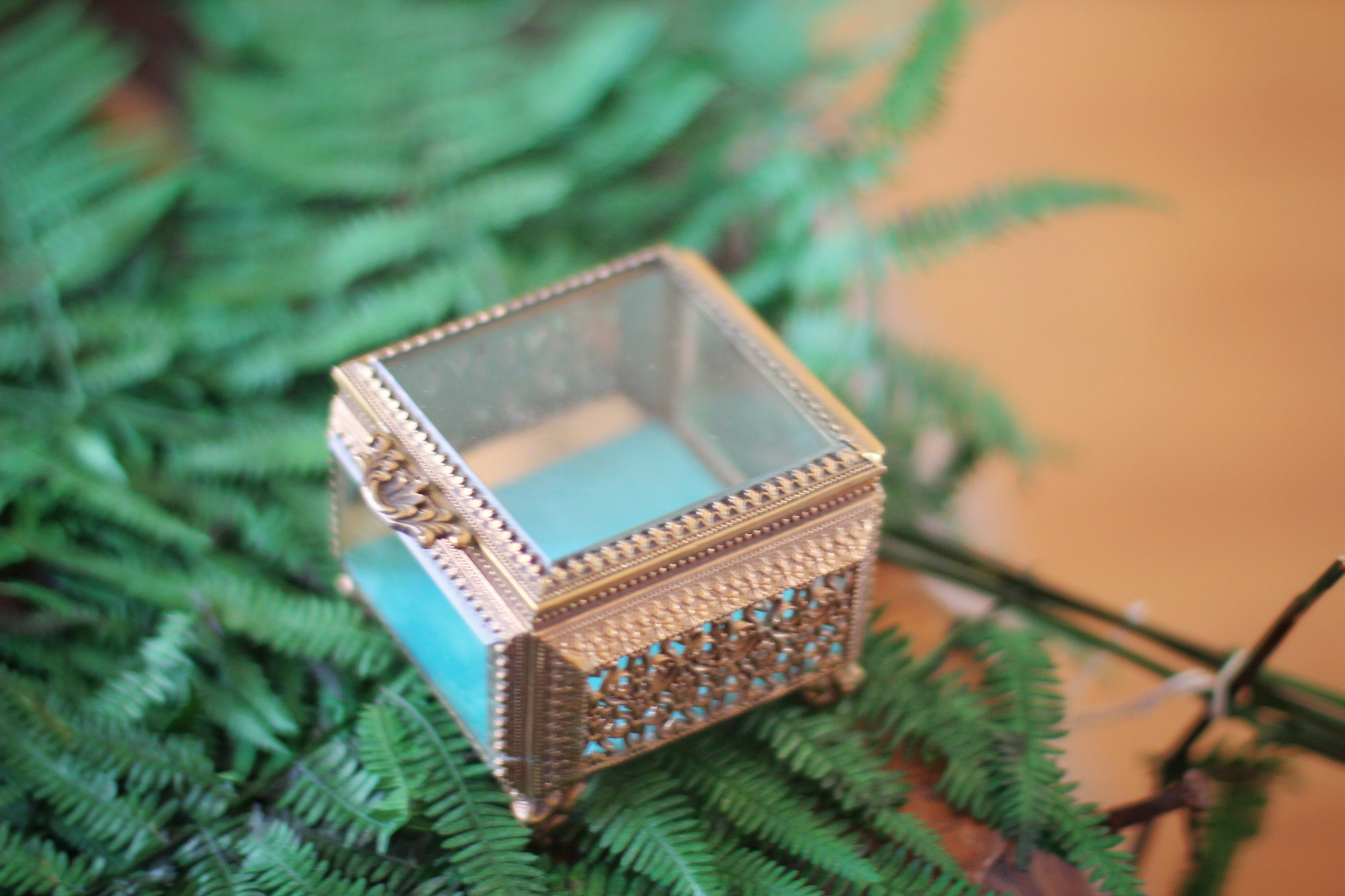 Antique Turquoise Square Filigree Jewelry Box