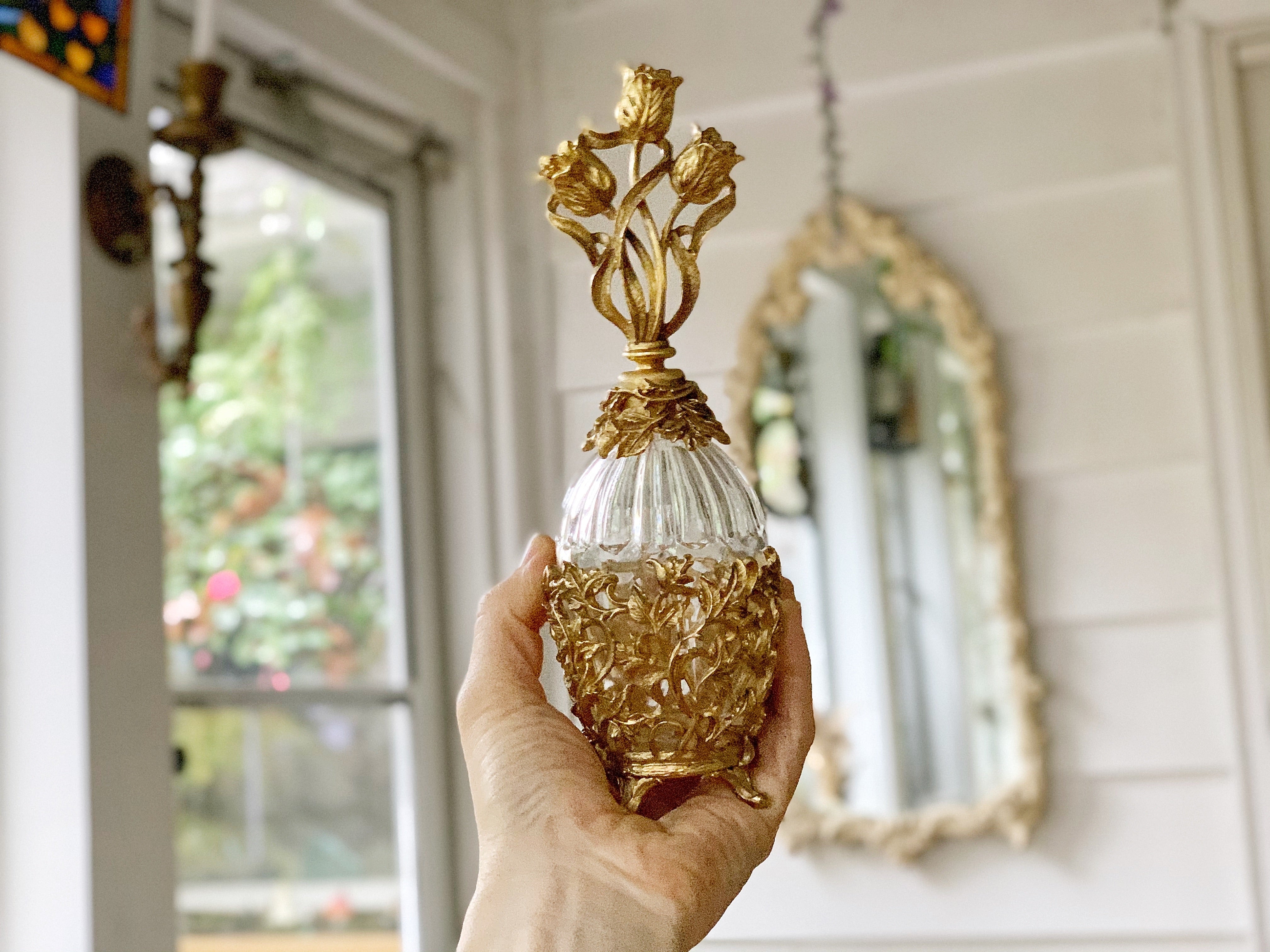 Antique Gold Tulip Floral Perfume Bottle