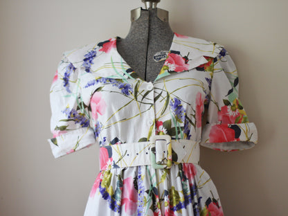 Vintage White Pink Floral Carol Anderson Dress