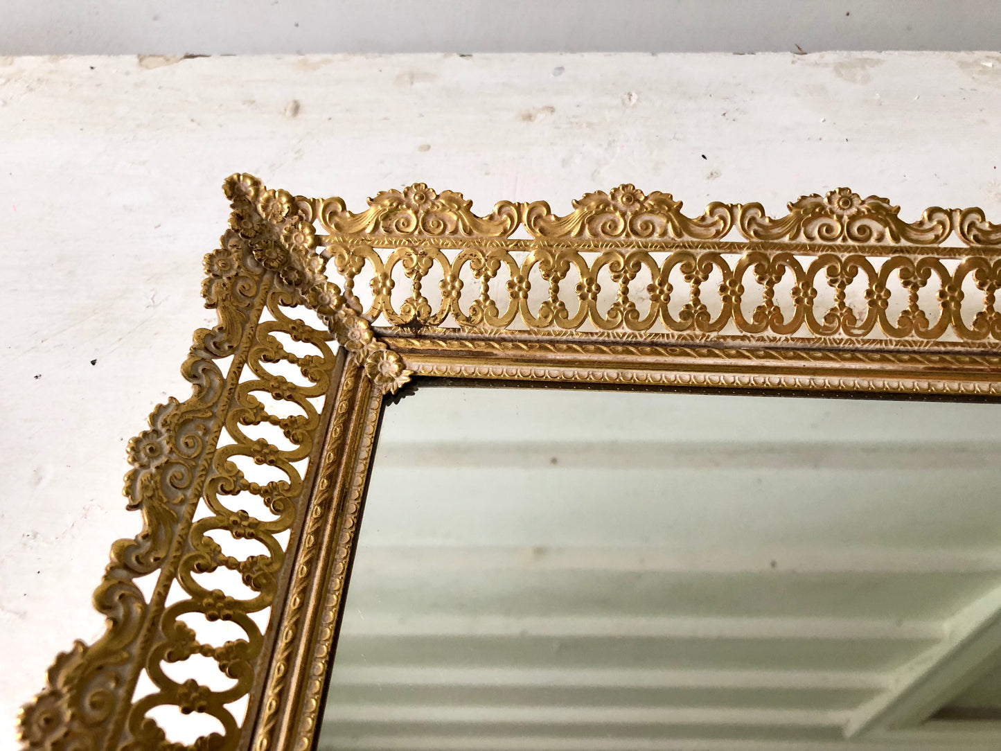 Antique Rectangle Lace Mirror Tray